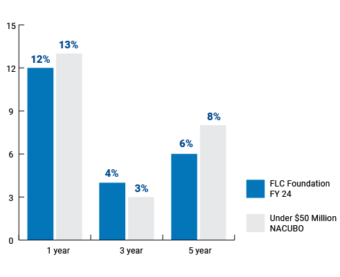 Bar chart showing over 10% growth in Foundation investments in the last year. 